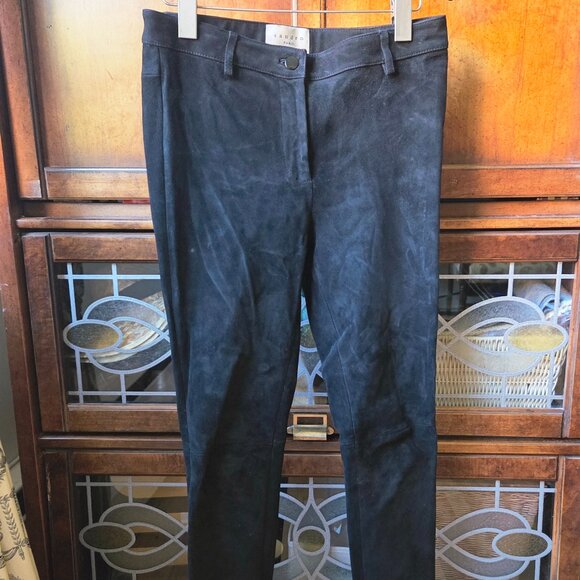 Stunning 100% Goat Leather Suede Black Sandro Skinny Pants - Picture 4 of 8